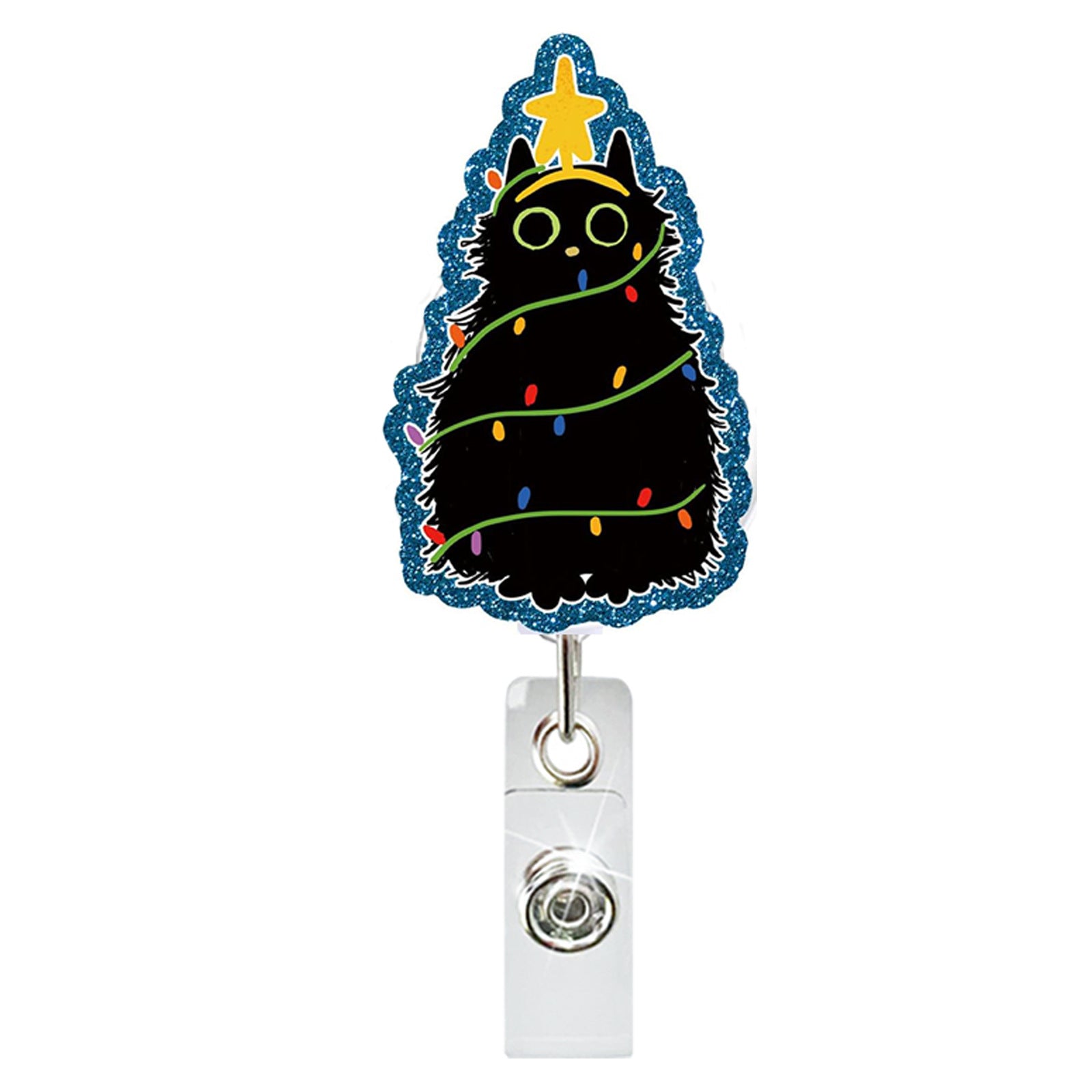 Wholesale Acrylic Christmas Lights Dog Dinosaur Black Cat Retractable Rotating Badge Keychain ACC-KC-QiDing029