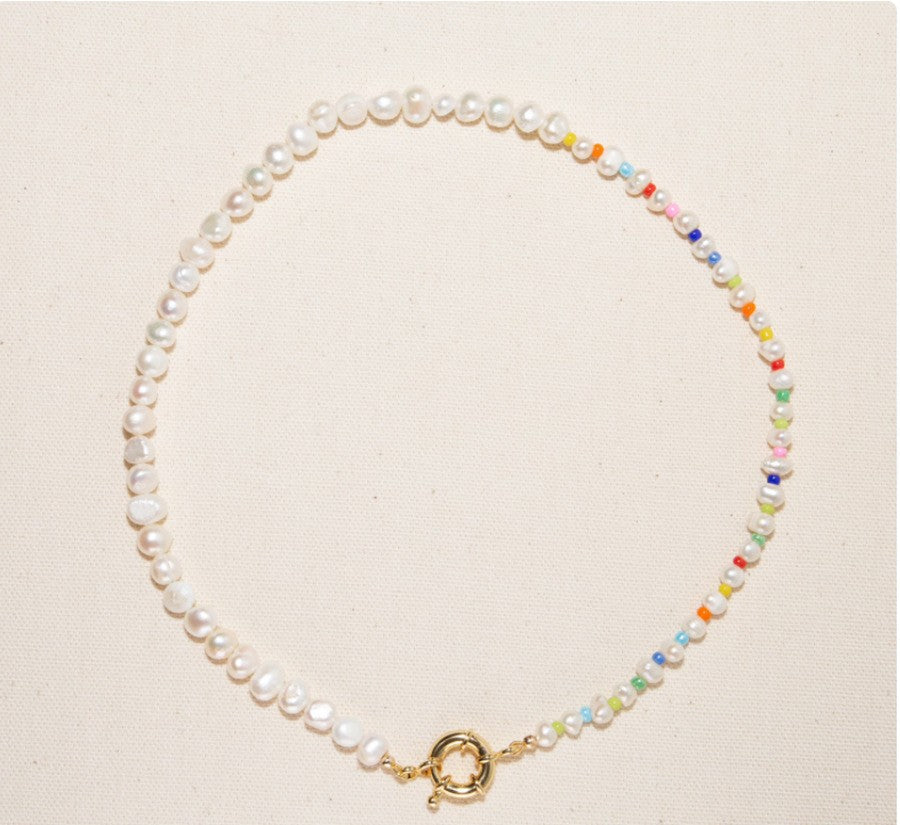 Wholesale Titanium Steel Clasp Colored Glass Bead Necklace