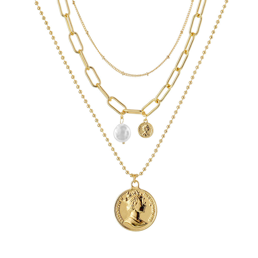 Wholesale Human head necklace set light luxury temperament relief round necklace