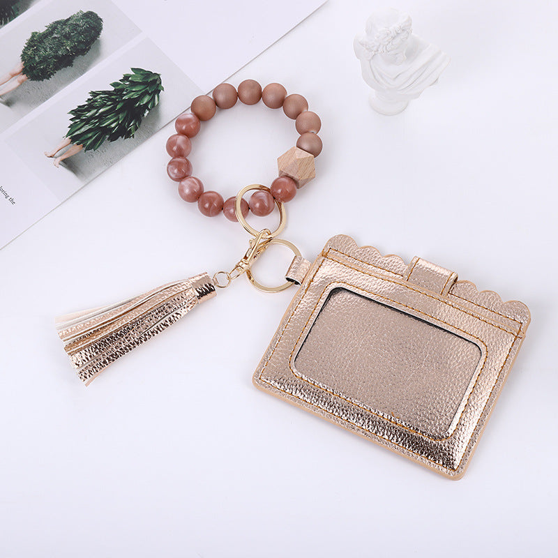Wholesale Leopard Plaid Western Style Card Holder Silicone Beaded Wristlet Keychain ACC-KC-QiuXue011