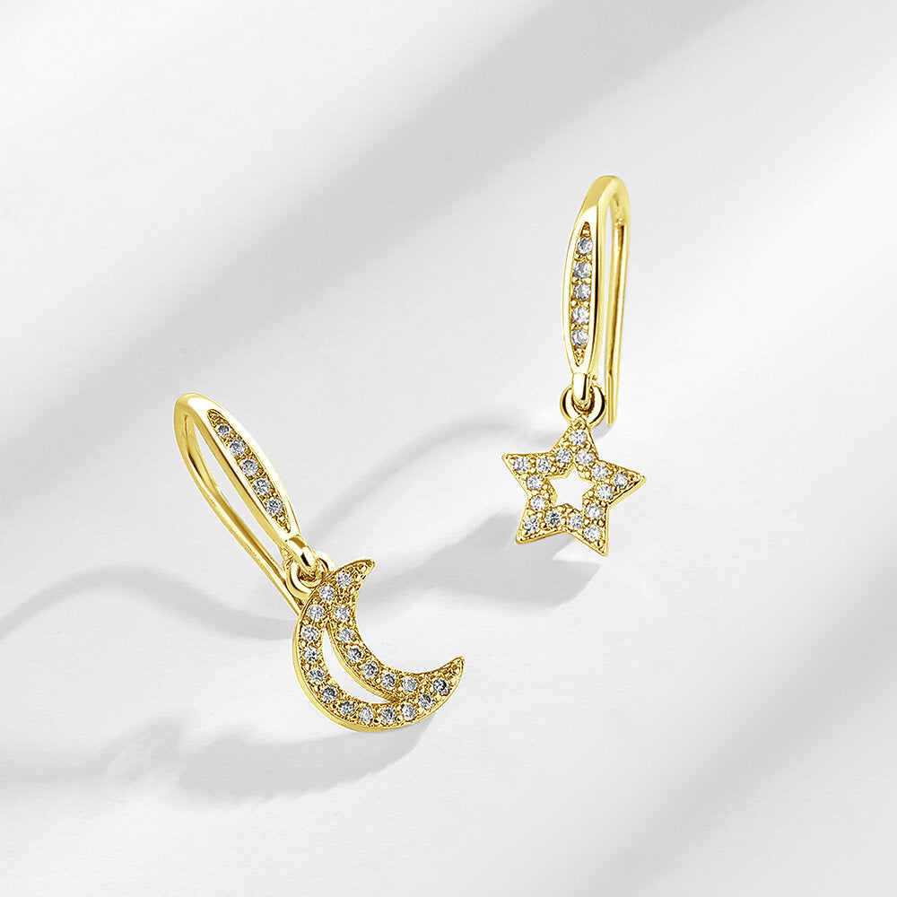 Wholesale Brass Star and Moon Diamond Earrings
