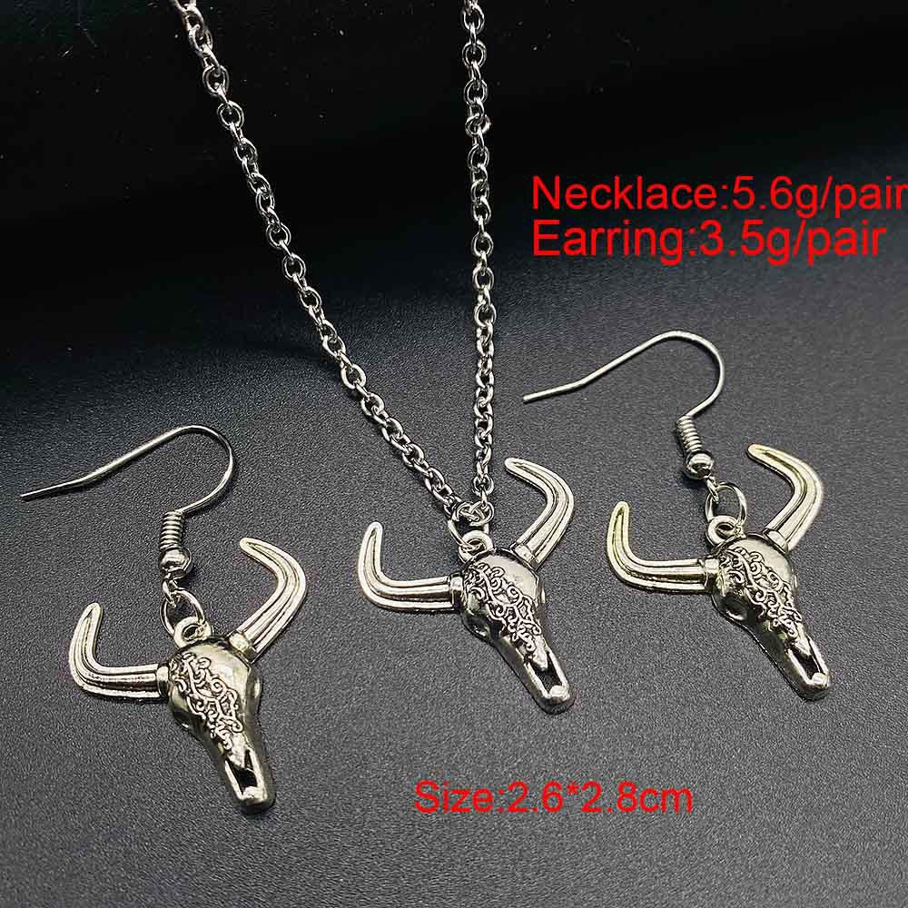 Wholesale Trendy Western Turquoise Cactus Cattle Head Earrings &  Necklace Set Jewelry Accessory