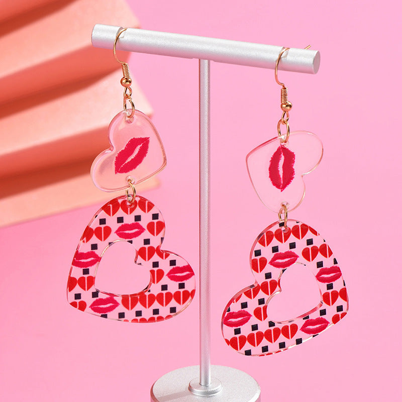 Wholesale Geometric Love Heart Acrylic Lips Valentine's Day Earrings