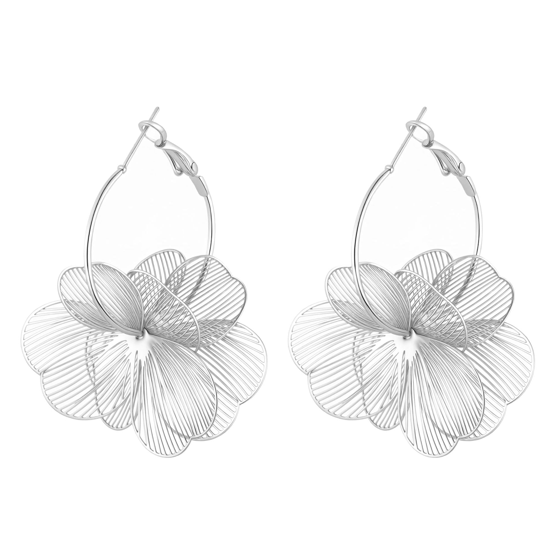 Wholesale Metal Camellia Flower Earrings Hollow Leaf Design Gold Electroplated Fashion Jewelry Accessory