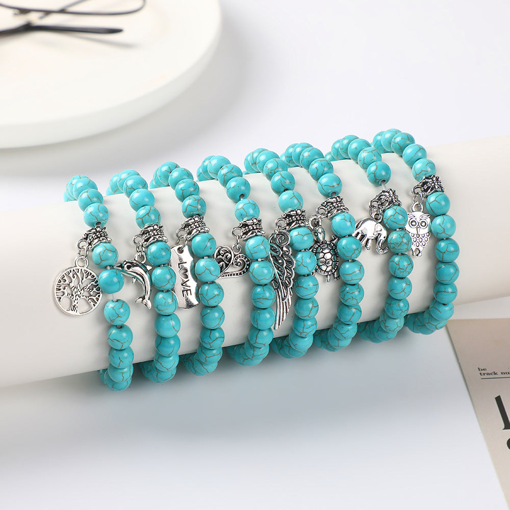 Wholesale Bohemian Turquoise Acrylic Turtle Tree Pendant Bracelet Fashion Accessory for Daily Wear