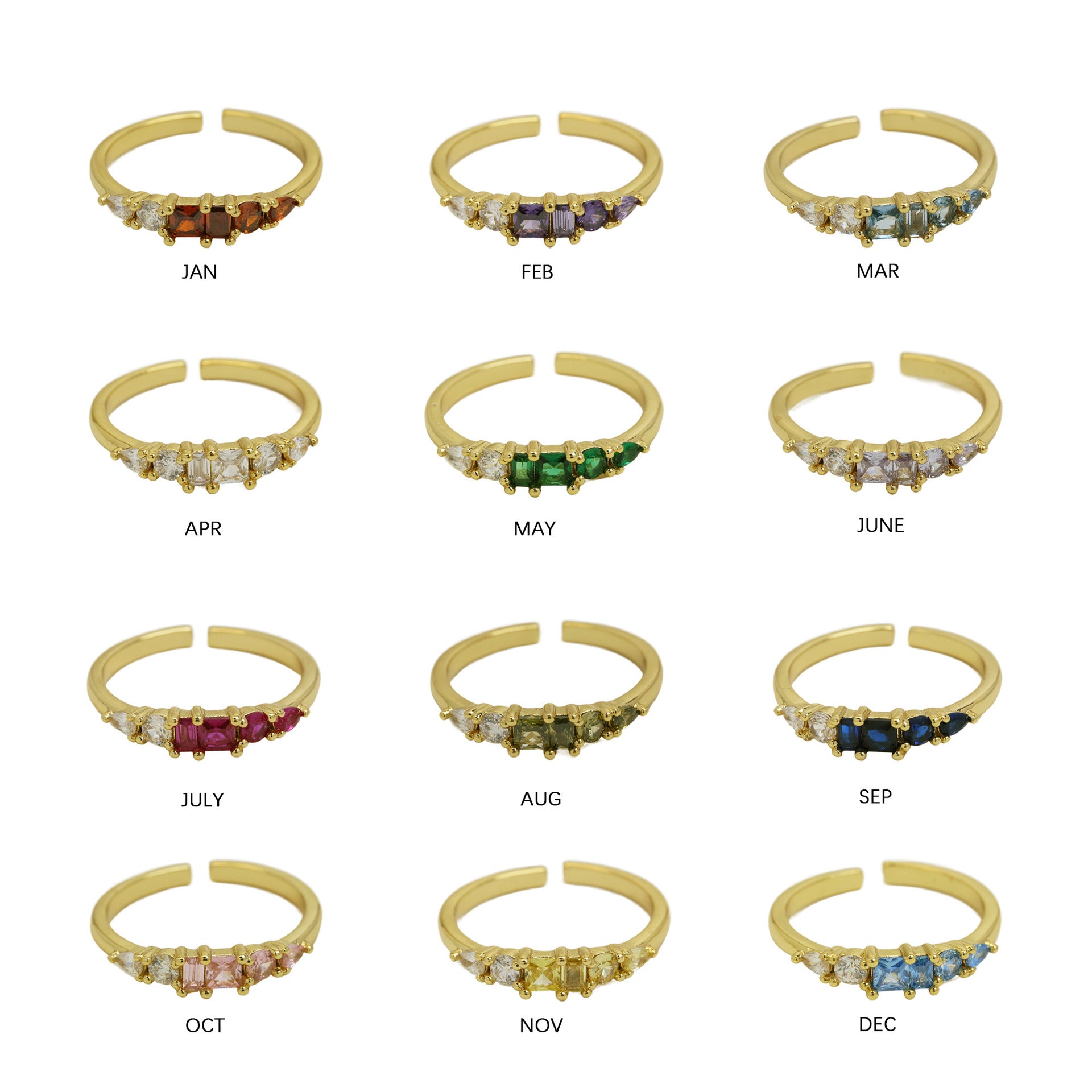 Wholesale 18K Colored Zirconia Decembroidery Birthstone Rings ACC-RS-BaiYi002