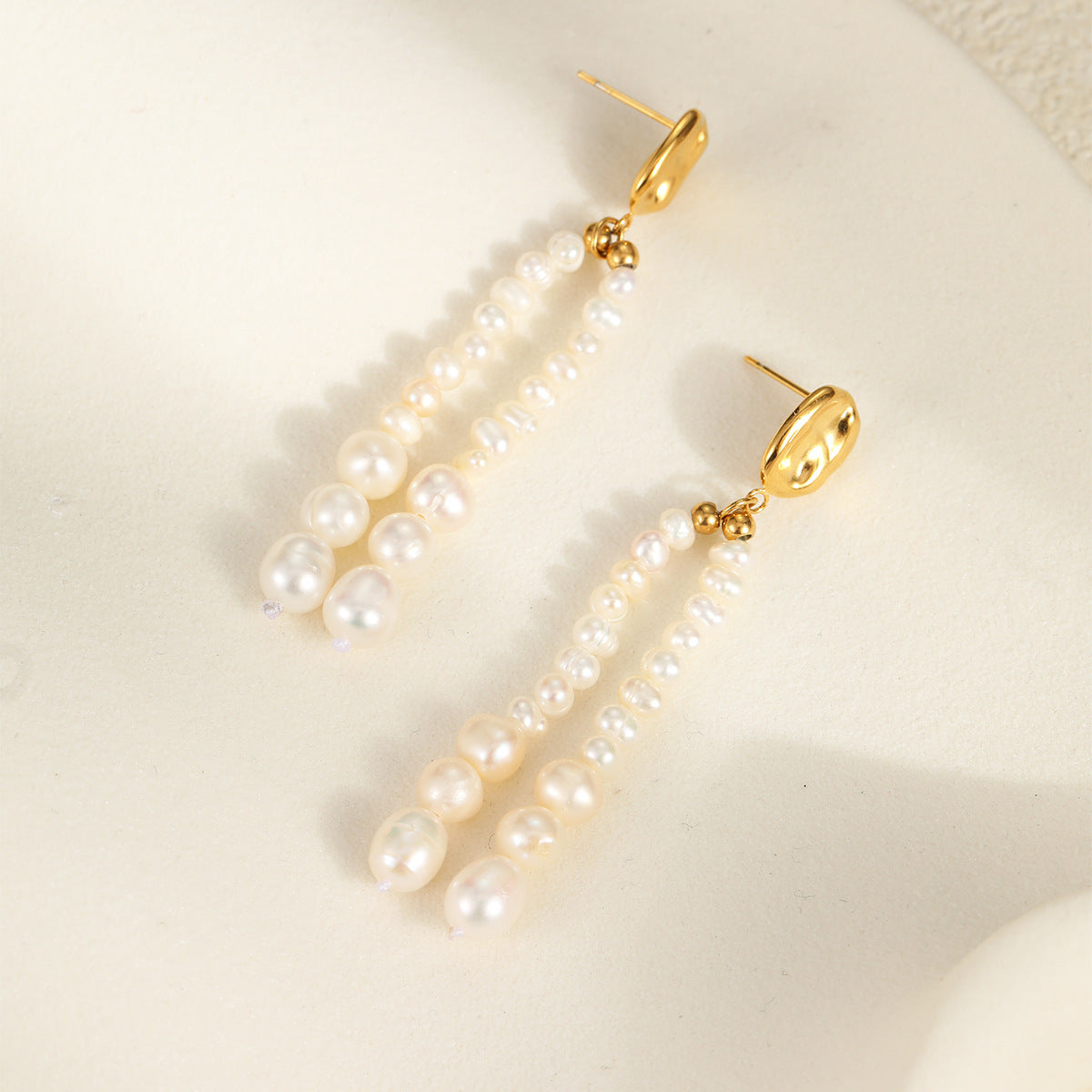 Wholesale Stainless Steel  Light Luxury Natural Freshwater Pearl Rice Beads Tassel Earrings