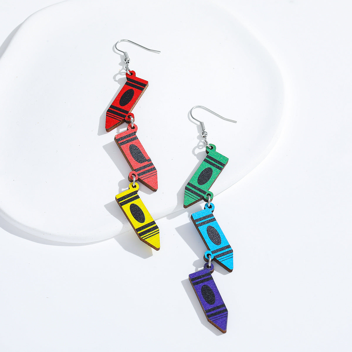 Wholesale Wood personalized color crayon pendant earrings