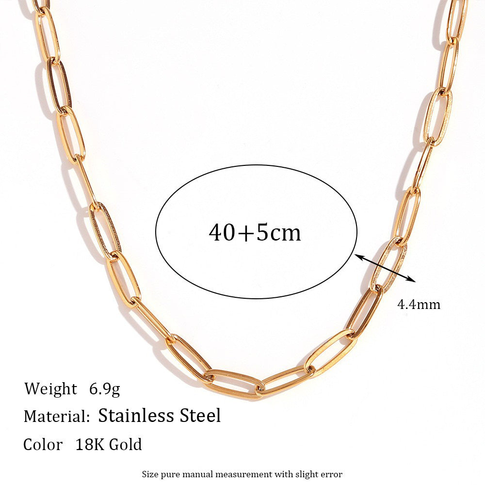Wholesale Simple Stainless Steel 18K Gold Plated Paper Clip Chain Necklace Women' s Jewelry Accessory