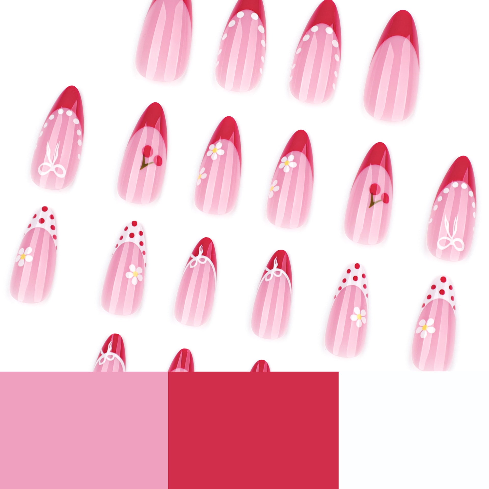 Wholesale 24 Pieces/box Red White White Border Nails Kits Nail Stickers