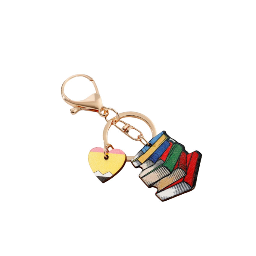 Wholesale Teacher’s Day Rainbow Wooden Sign Tassel Keychain ACC-KC-RongR042