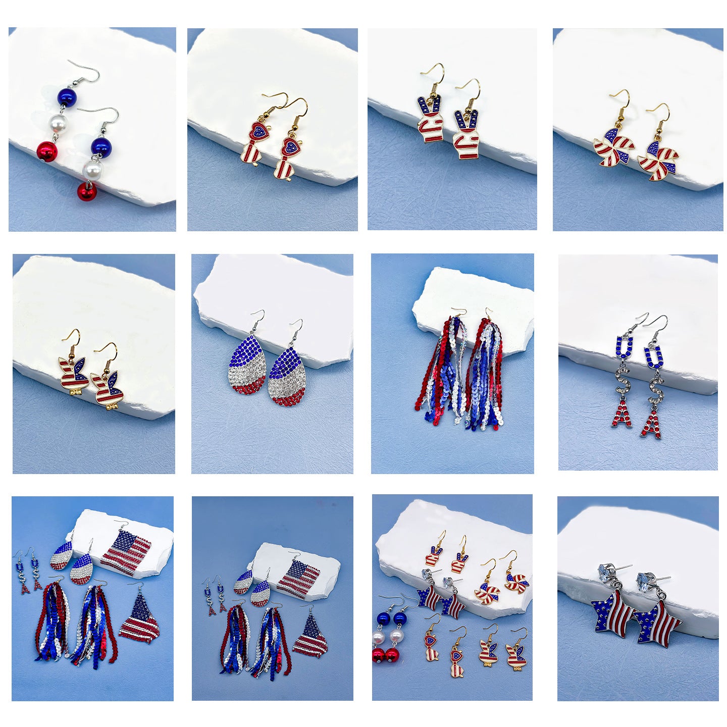 Wholesale Several Zinc Alloy Long Earrings for Independence Day
