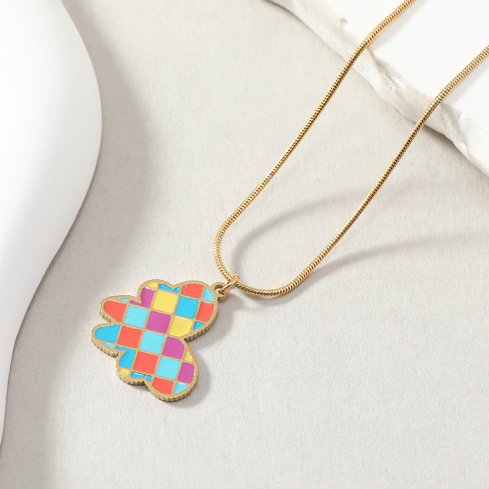 Wholesale Stainless Steel Dopamine Oil Drop Candy Color Butterfly Flower Necklaces ACC-NE-WangG005