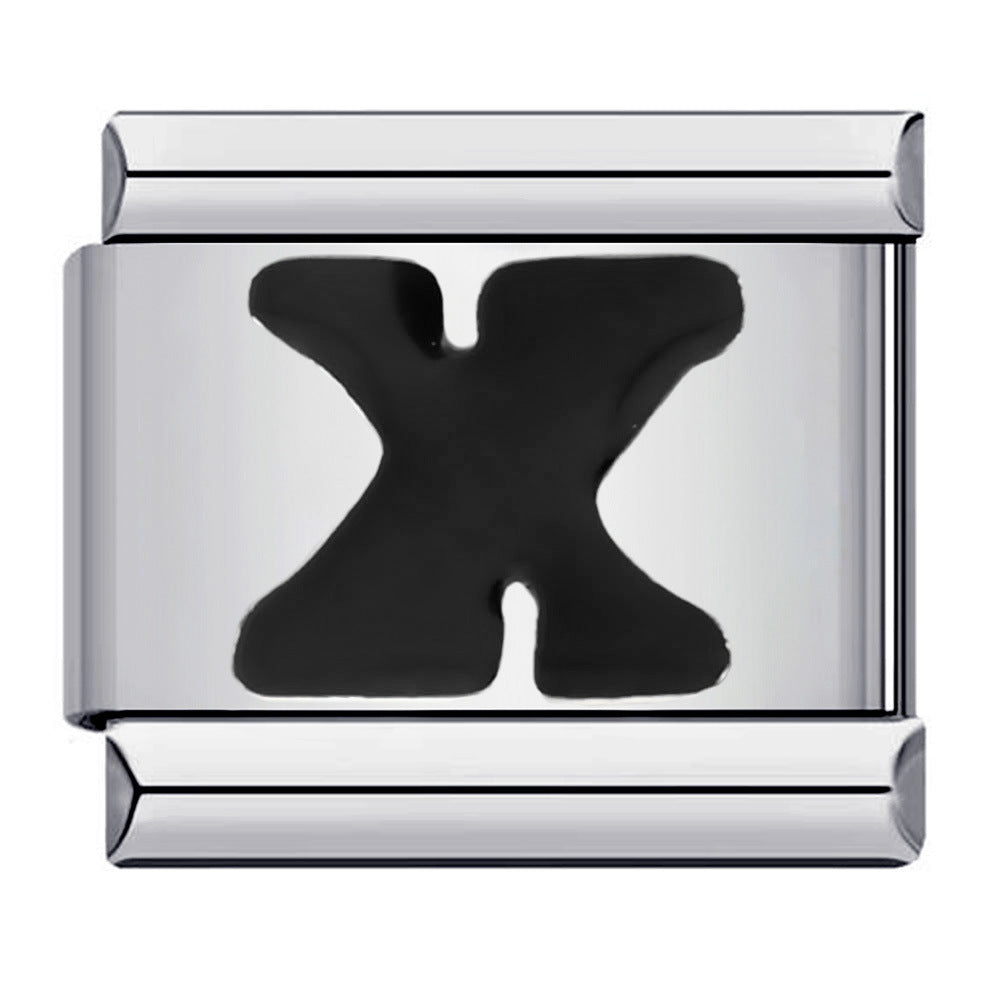 Wholesale Italian Charm Bracelet  Black English Letters DIY Stainless Steel Composable Bracelet