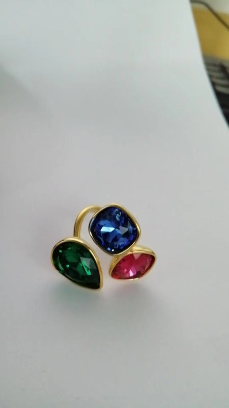 Wholesale Colorful titanium steel 18K gold-plated open water droplet square ring