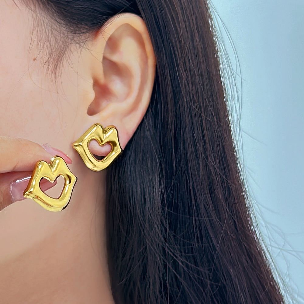 Wholesale Facial Features Lips Nose Earrings Stainless Steel Water Drop Semicircular Earrings  ACC-ES-Yueshi001