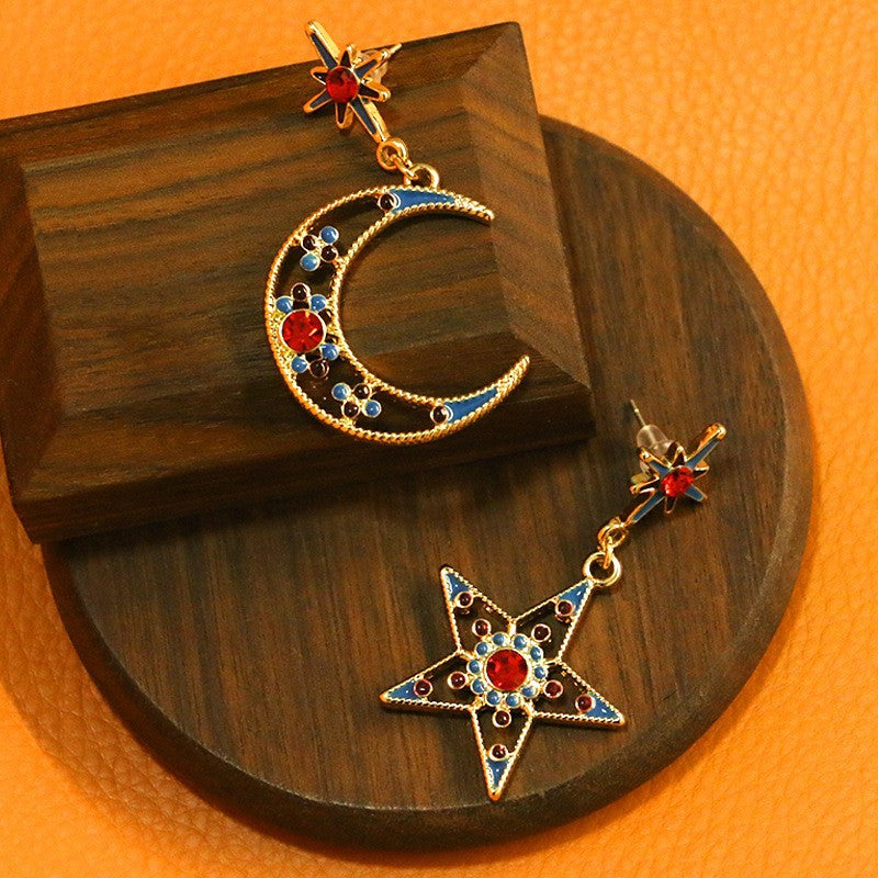 Wholesale exaggerated moon inlaid zircon silver needle earrings