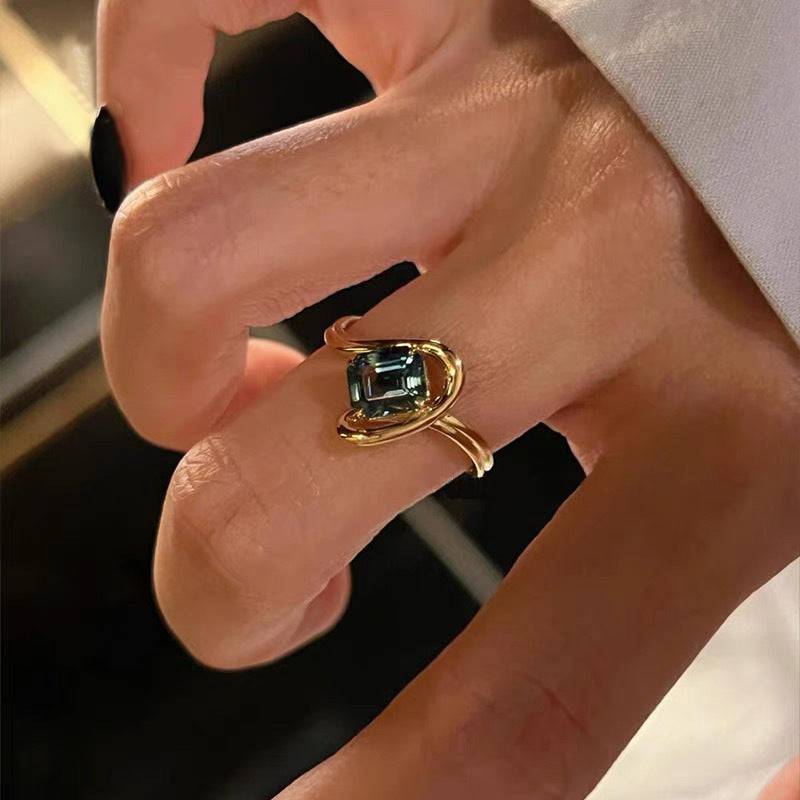 Wholesale luxury inlaid square blue gem ring