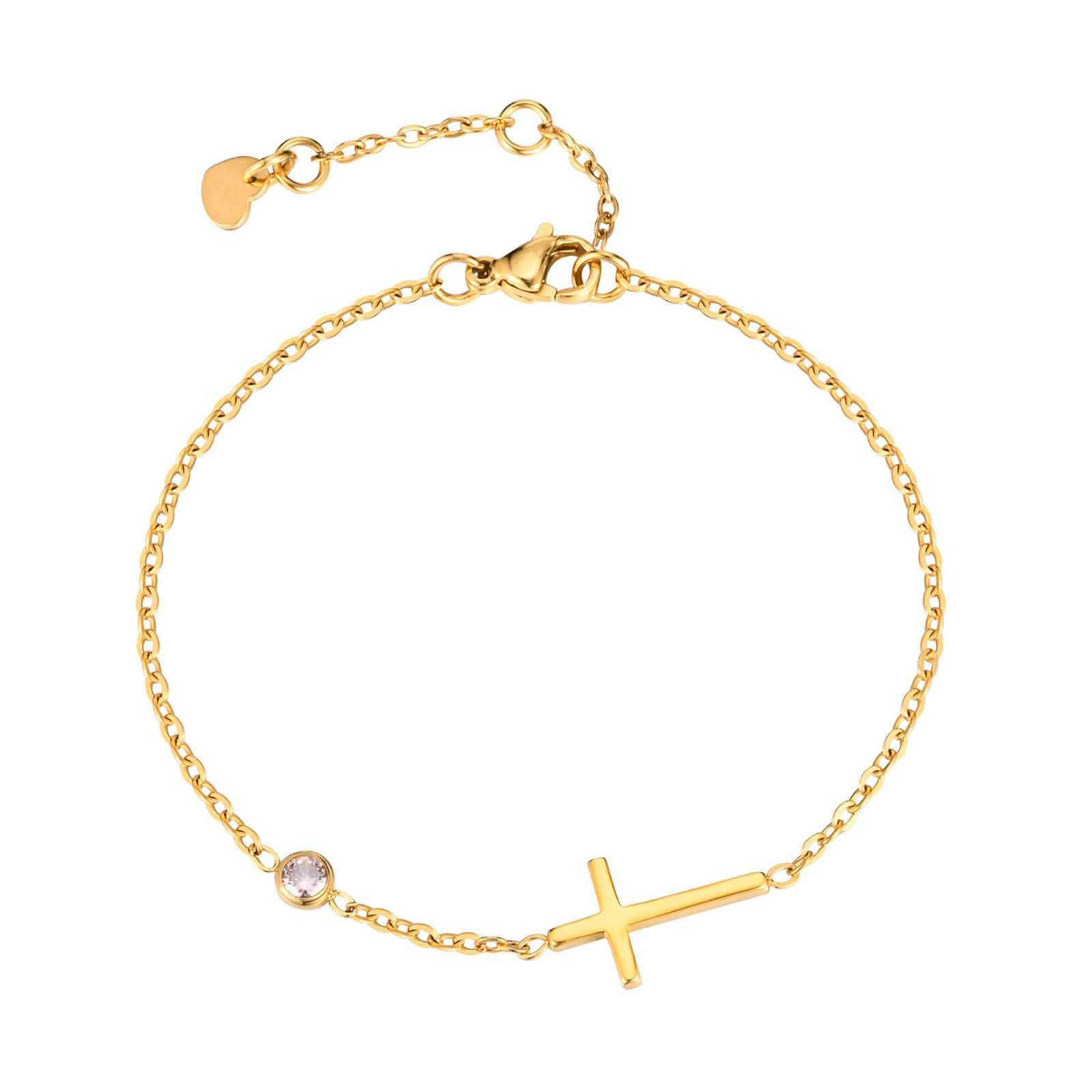 Wholesale Stainless Steel Gold Cross Birthstone Bracelet For Women Fashion Jewelry Accessory For Everyday Wear