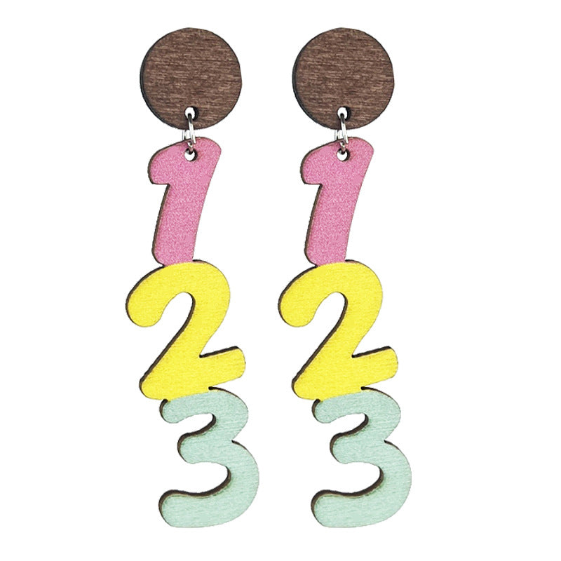 Wholesale 2 Pairs/pack Alphanumeric Frog Wooden Fun Cute Earrings ACC-ES-HY205