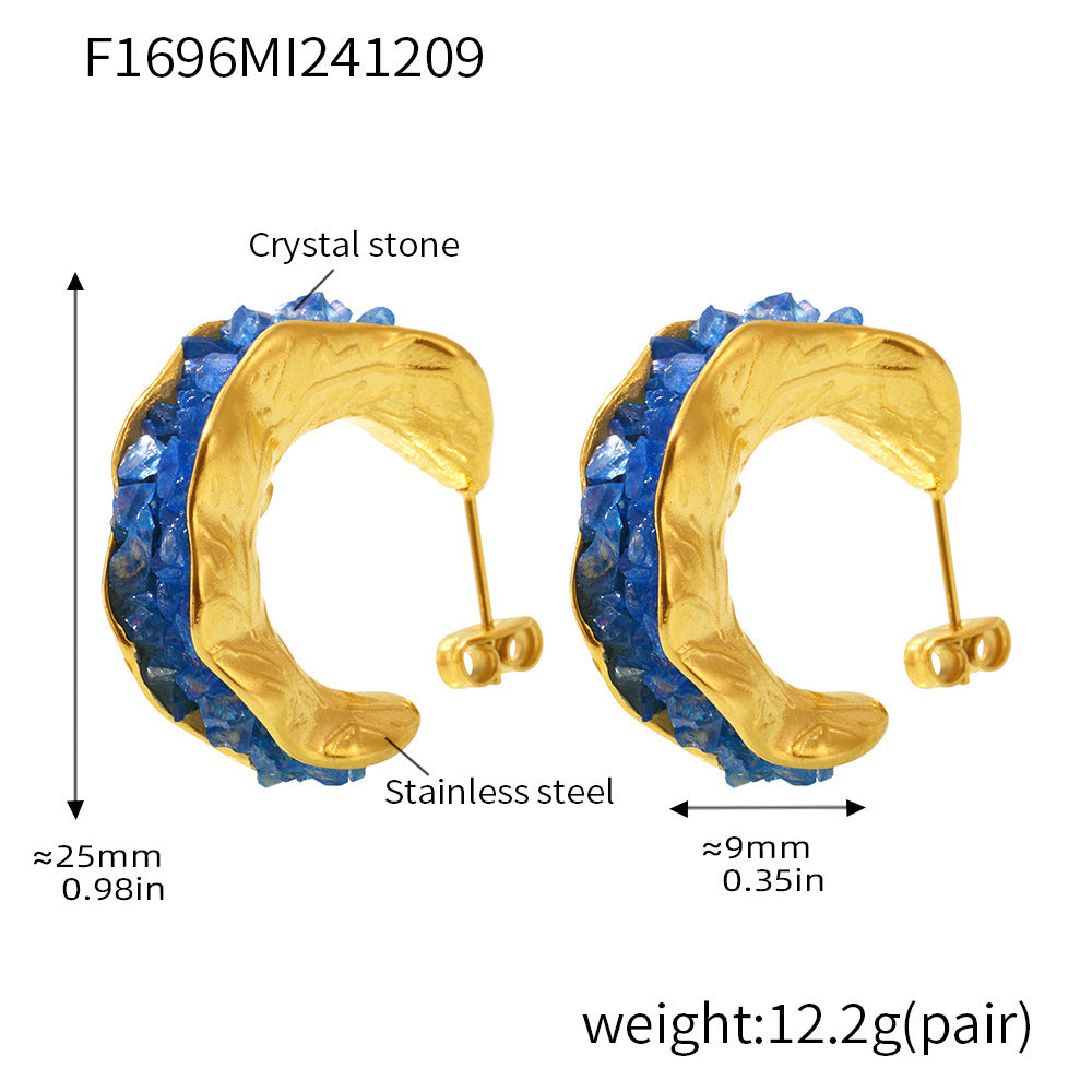 Wholesale  stainless steel crystal stone C- type earrings