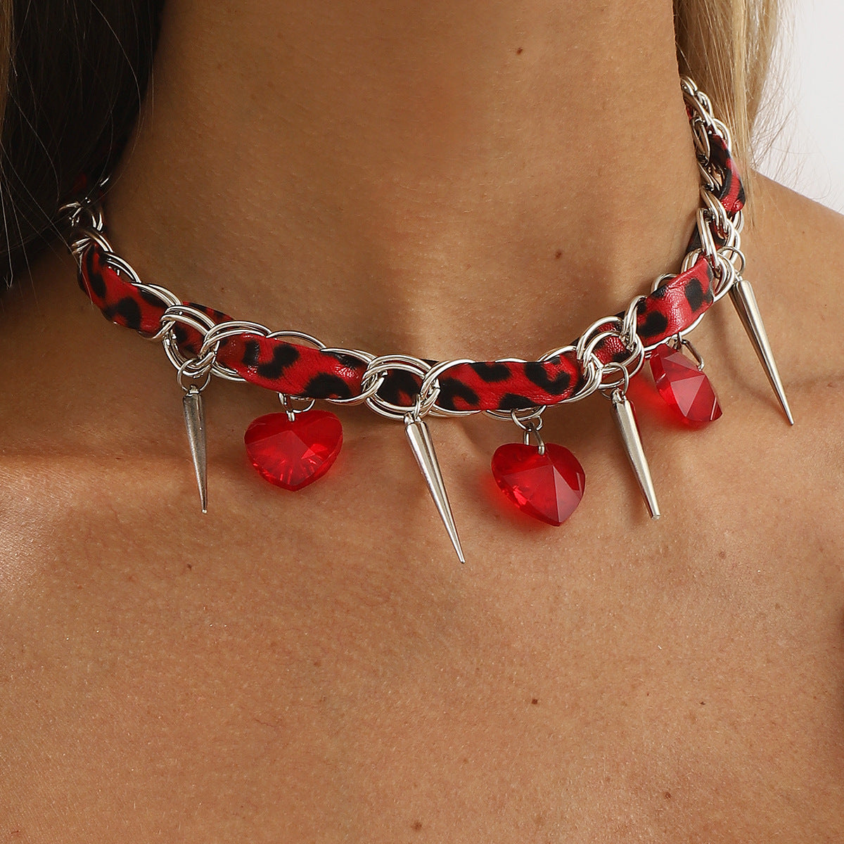 Wholesale red leopard leather necklace niche personality necklace