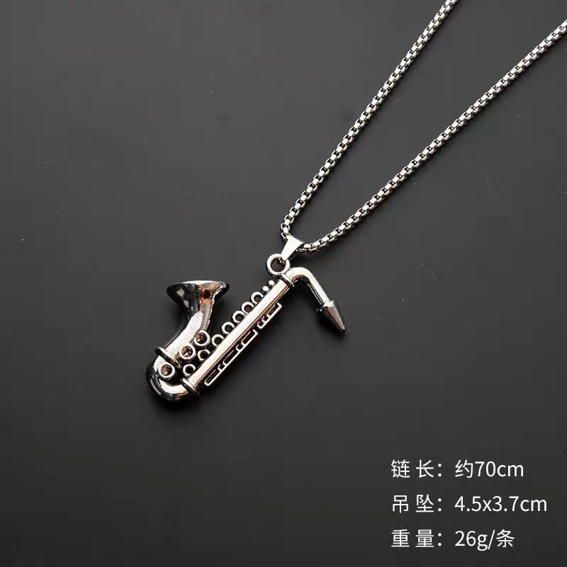 Wholesale Alloy Electroplated Saxophone Pendant Necklace Retro Hip Hop Music Style Fashion Jewelry for Men Women Boutique Resale Gift