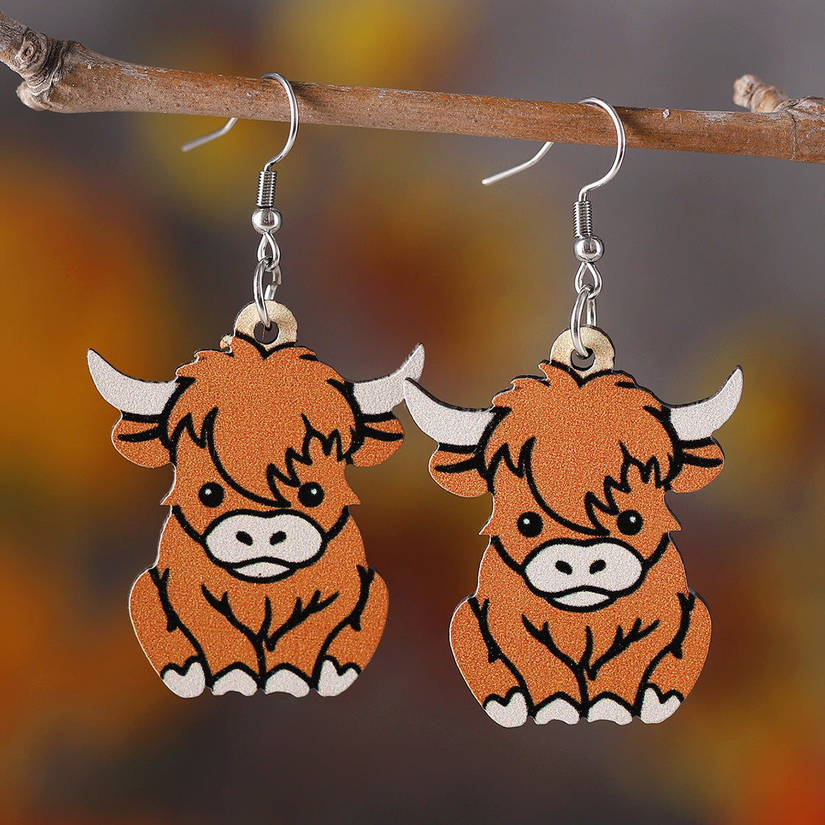 Wholesale western style retro  cow head  double-sided wooden earrings