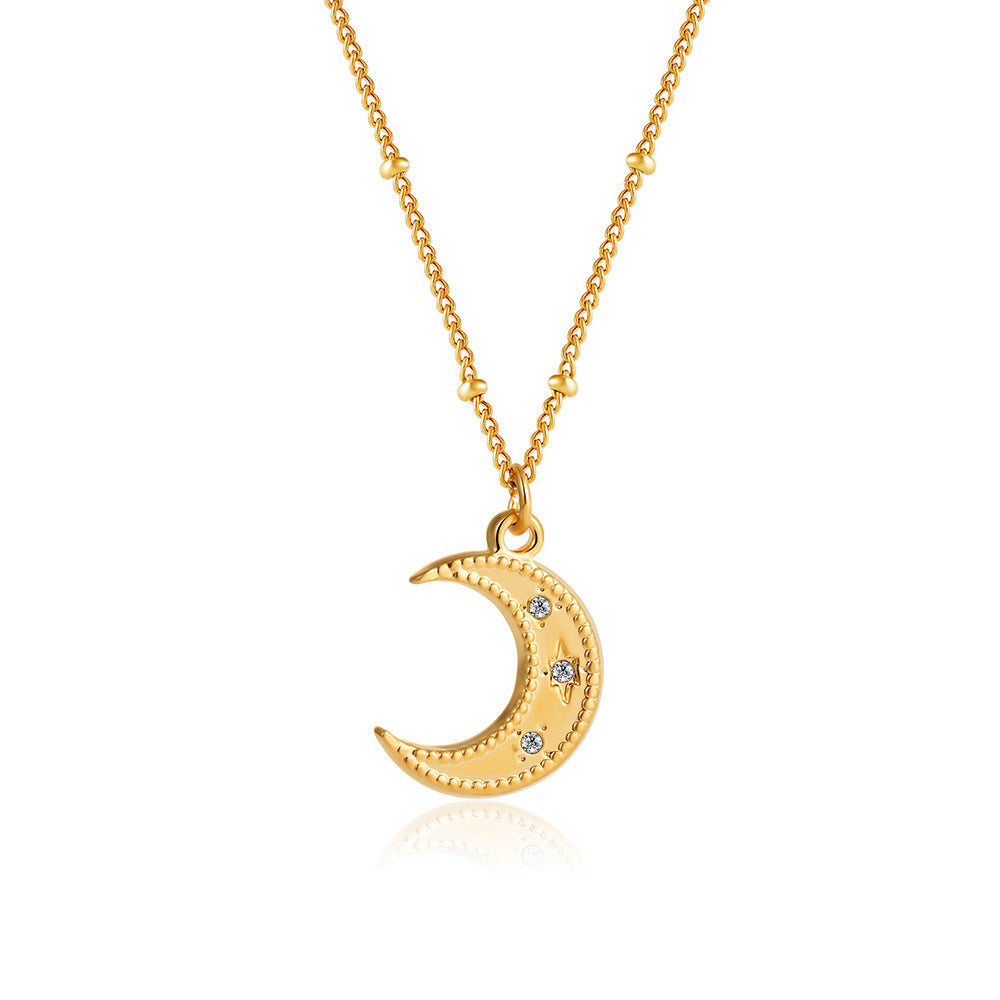 Wholesale  stainless steel 18K gold solid small tag inlaid zircon pendant necklace