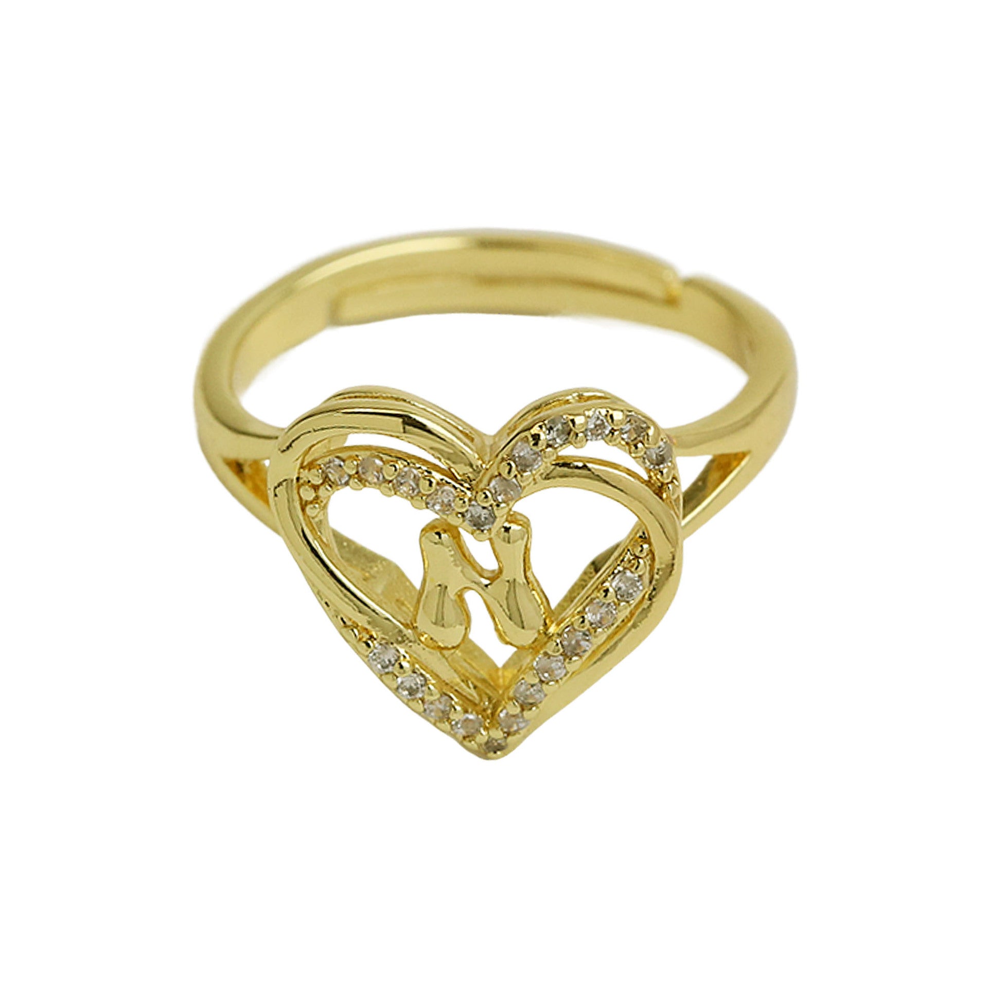 Wholesale  gold love heart-shaped 26 English letters open heart fashion  ring