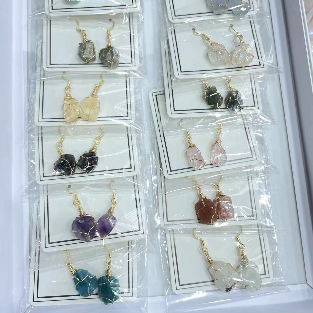 Wholesale Natural Crystal Irregular Rough Stone Handmade 18K Gold Wire Wound Citrine Earrings ACC-ES-XiuK001