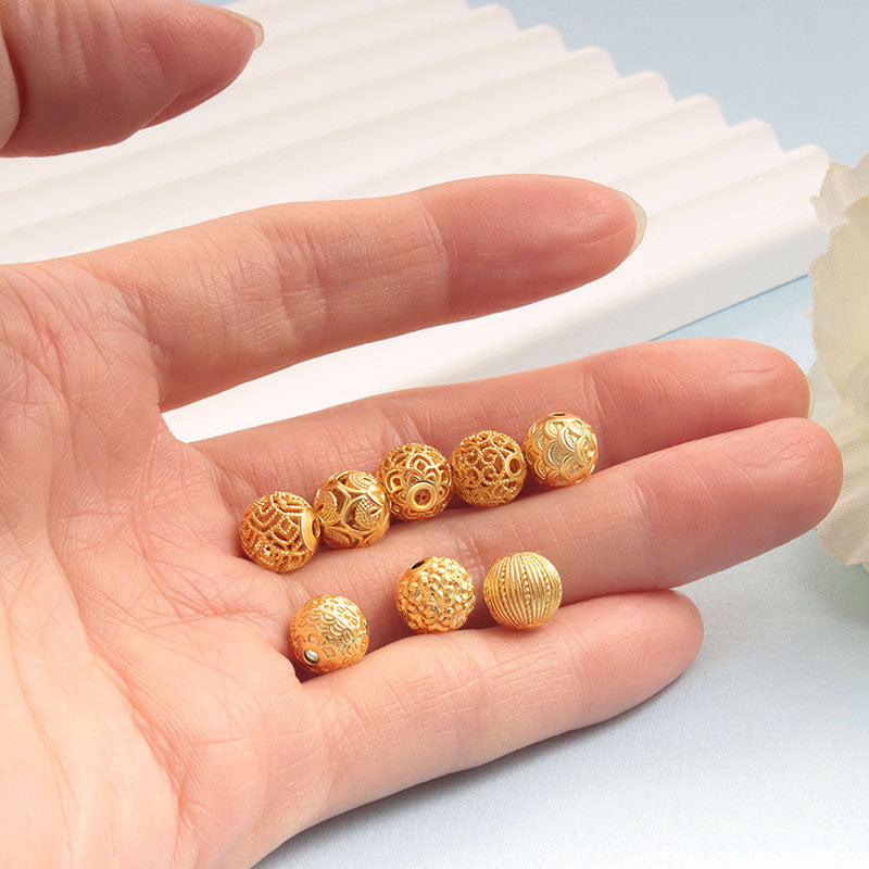 Wholesale S925 sterling silver ancient gold luck beads hollow beads spacer beads