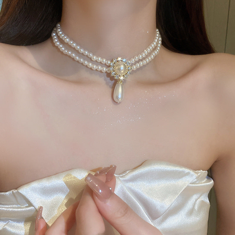 Wholesale Lace Collar Rhinestone Pearl Necklace