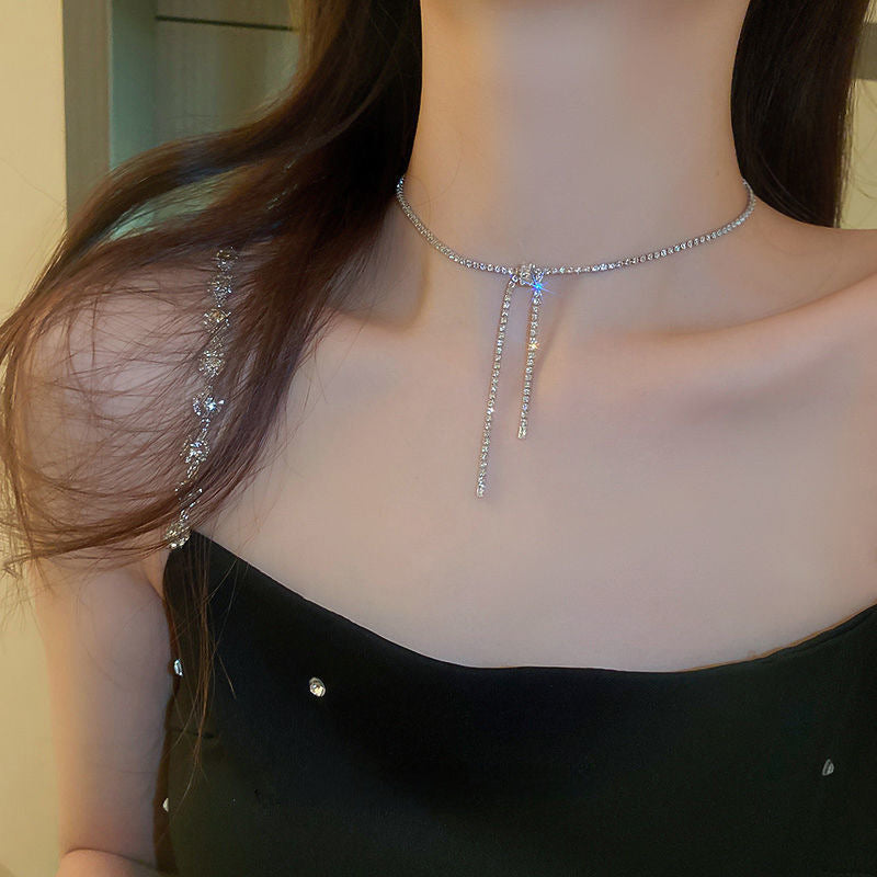 Wholesale  Ultra-shiny Crystal Butterfly Tie Clavicle Choker Versatile  Necklace