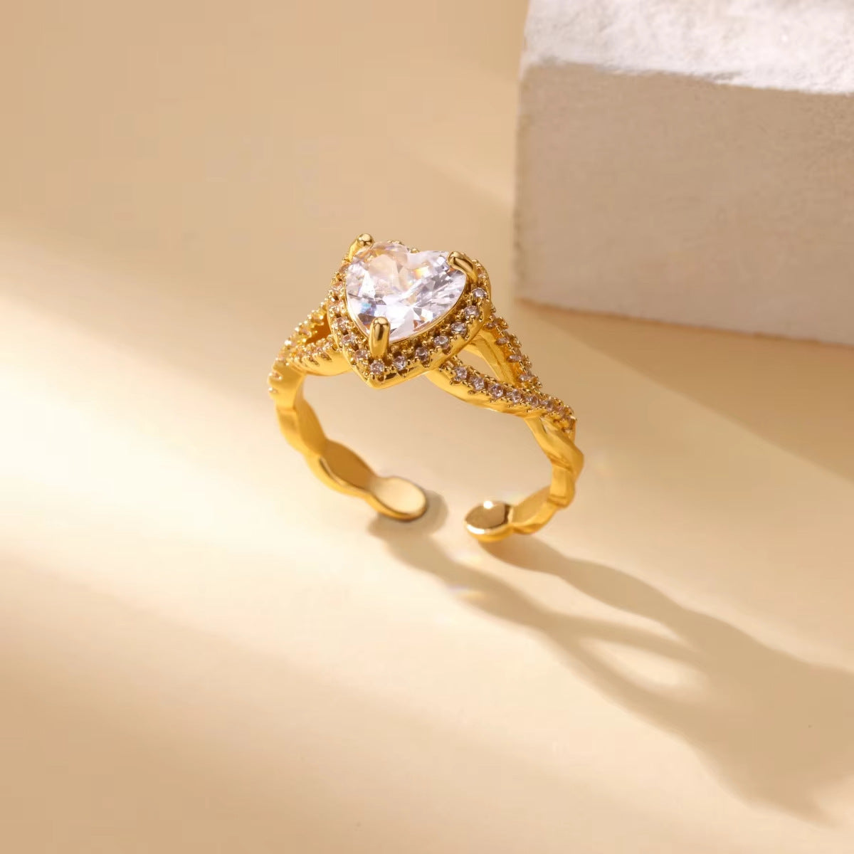 Wholesale Stainless steel zircon adjustable heart flower and butterfly ring