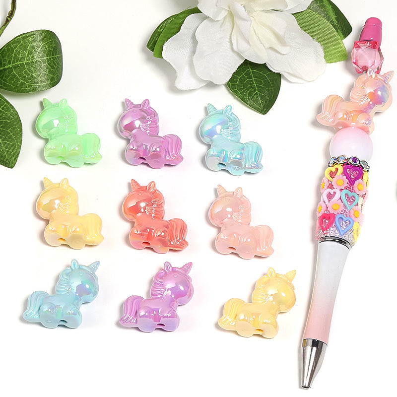 Wholesale 50pcs Acrylic Luminous Cartoon Unicorn Vertical Hole Beaded Diy Accessories ACC-BDS-BLG069