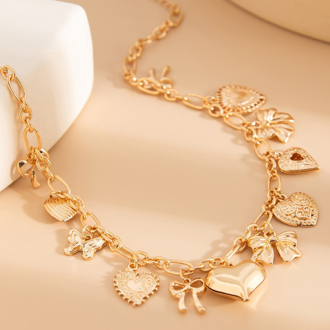 Wholesale Punk Style Heart Alloy Pendant  Bow Tassel Necklace