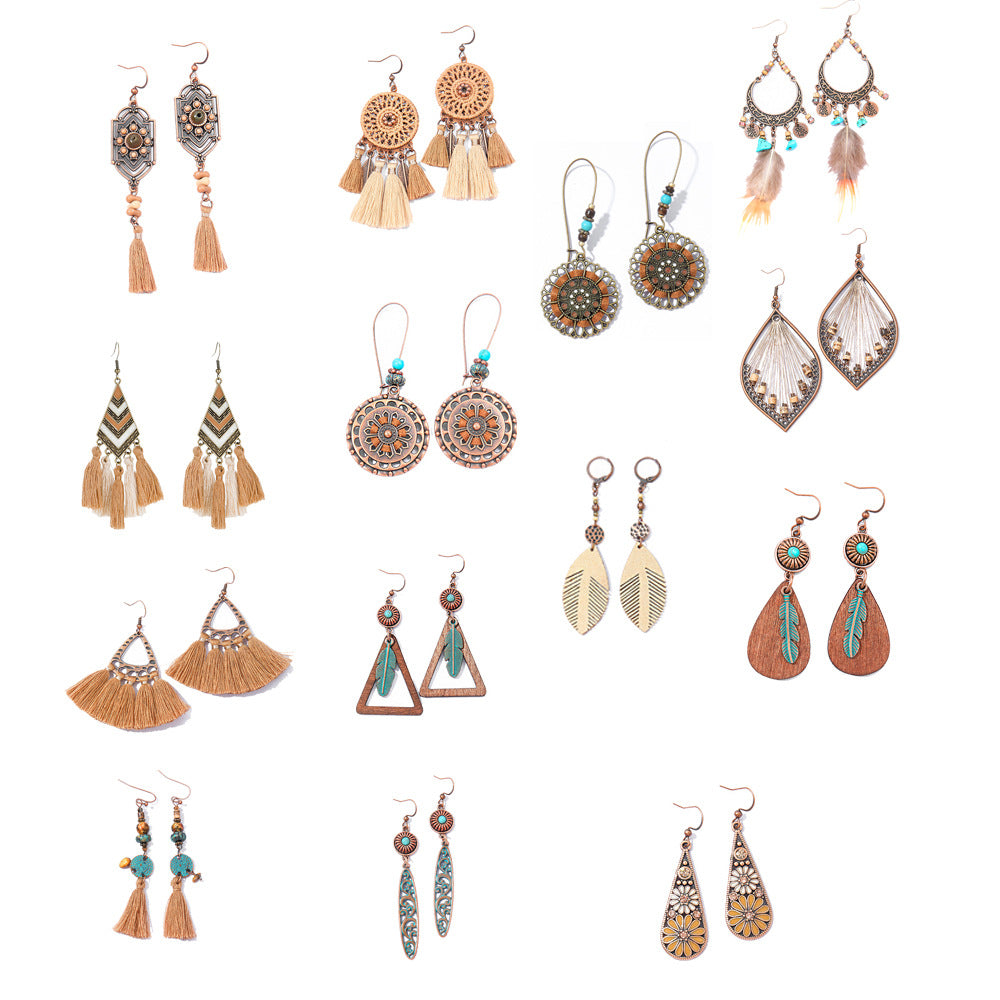 Wholesale Zinc Alloy Bohemian Geometric Tassel Earring Set - Trendy Jewelry Accessory for Boutique Resale