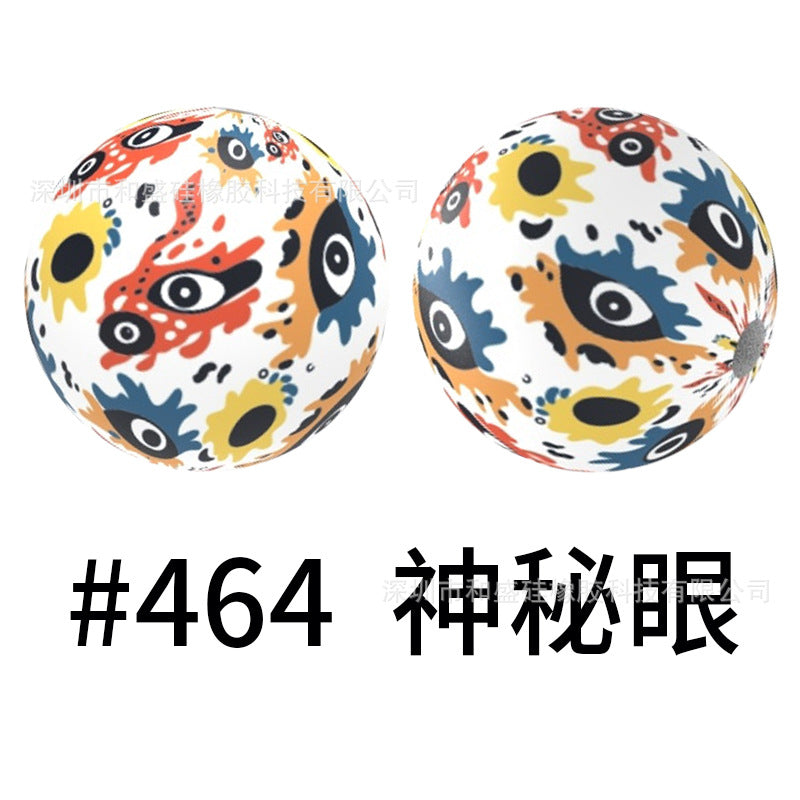 Wholesale 50pcs 15mm Western Style Leopard Skull Color Aztec Printed Silicone Balls Beads ACC-BDS-HeSheng001