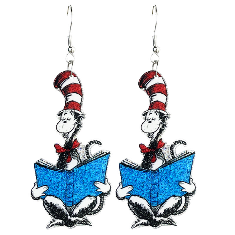 Wholesale 2 pairs/pack Bright Cute Teacher Color Book Acrylic Earrings ACC-ES-HY214