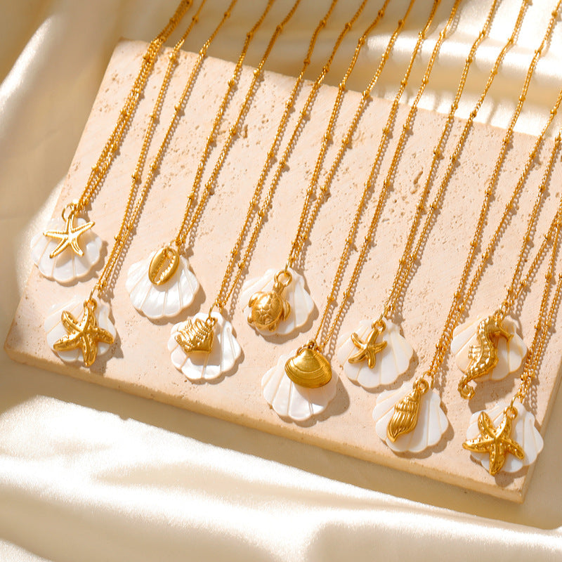 Wholesale  Shell Summer Beach Wind Stainless Steel Shell Starfish Necklace