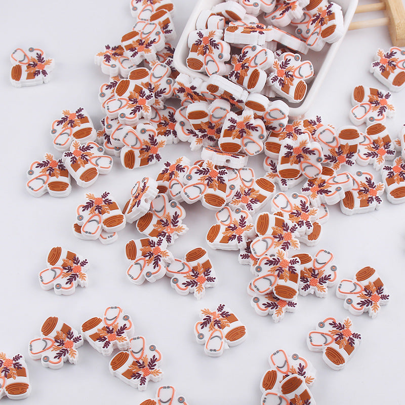 Wholesale 10pcs Cartoon Coffee Cup Stethoscope Silicone Beads Focal Beads DIY Beadable Pen Accessories ACC-BDS-GuangTian019