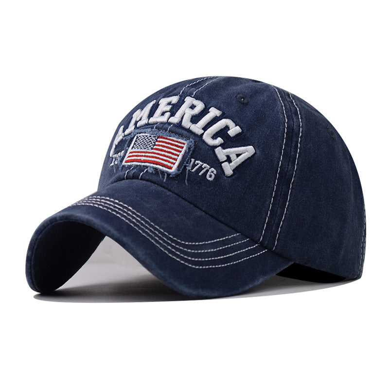 Wholesale  washed hole flag embroidered baseball cap