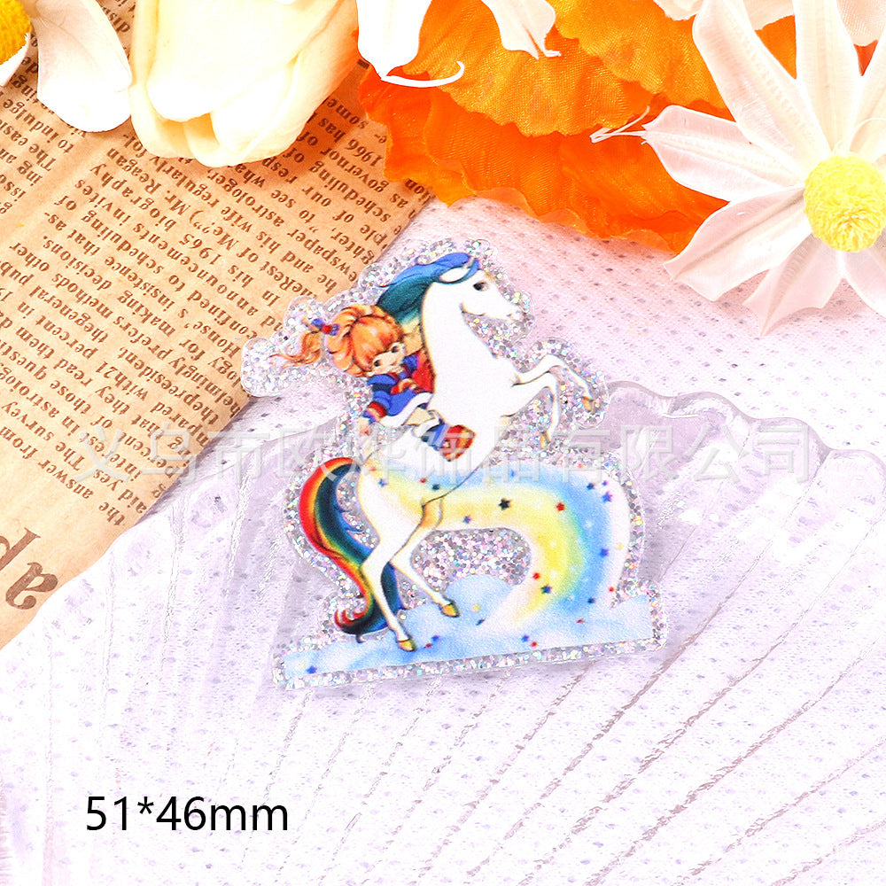 Wholesale 10pcs DIY Flatback Cartoon Rainbow Girl Acrylic Flatback Badge Reels Retractable Keychain DIY Accessories