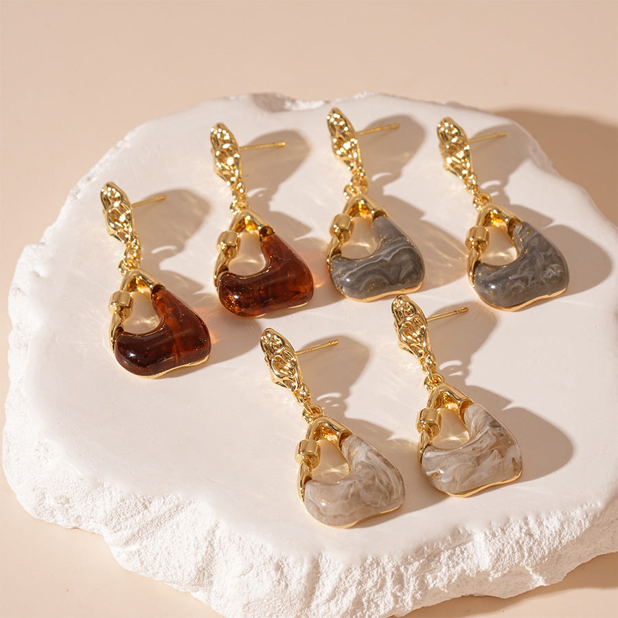 Wholesale  Resin Irregular Geometry Bag Silver Pin Earrings