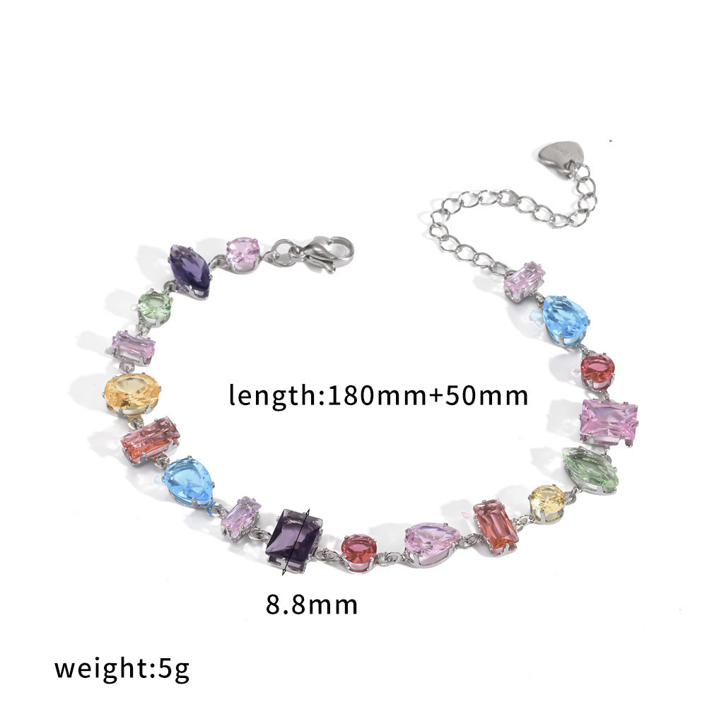 Wholesale Trendy Geometric Stainless Steel Bracelet with Cubic Zirconia,  Mixed Colors,  Unisex Fashion Accessory for Everyday Wear