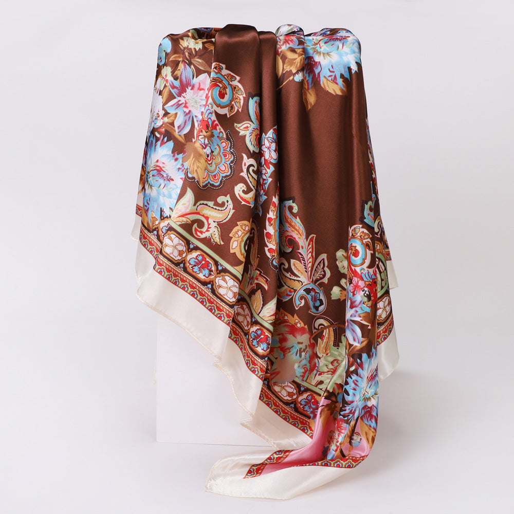 Wholesale Big leaf printed 90cm silk scarf