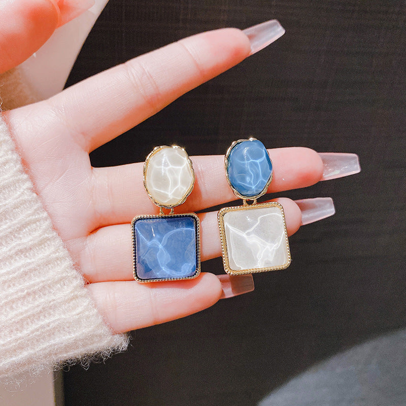 Wholesale s925 Silver Needle Asymmetric Square Ice Cube Texture Earrings