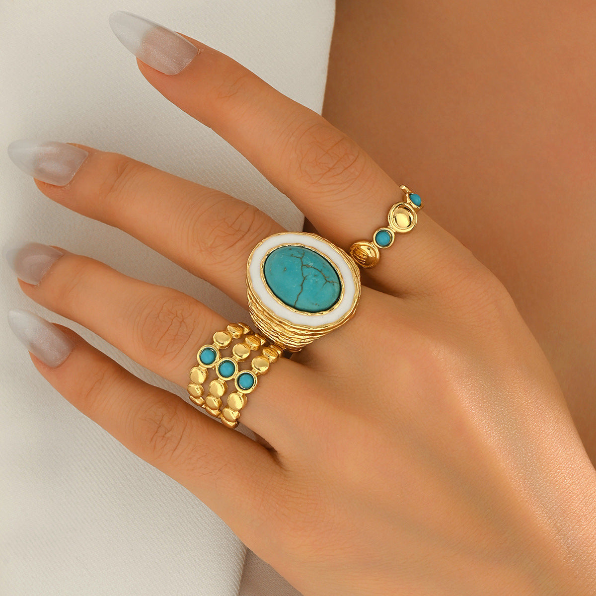 Wholesale Vintage Geometric Turquoise Open Ring - Fashion Jewelry Accessory for Women
