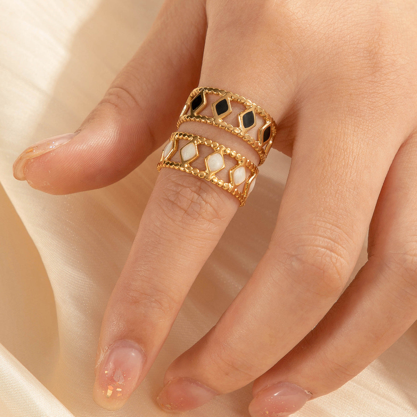 Wholesale  Retro   All-match Titanium Steel Diamond Pattern Opening Adjustable Ring